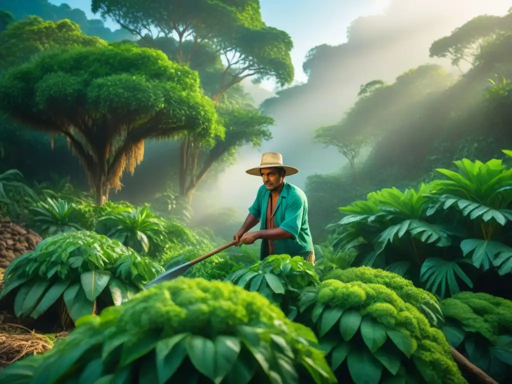 Un agricultor maya corta vegetación en la selva usando la técnica 'roza, tumba y quema'