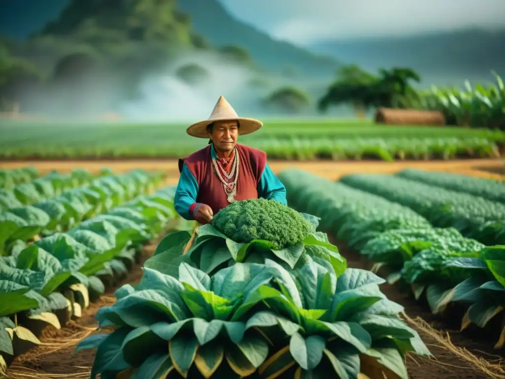 Un agricultor maya cuidando cultivos menores en un campo biodiverso