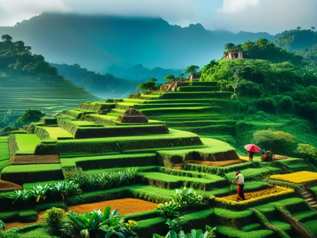 Un agricultor maya experto en terrazas cuida la tierra, mostrando técnicas ancestrales de conservación suelo
