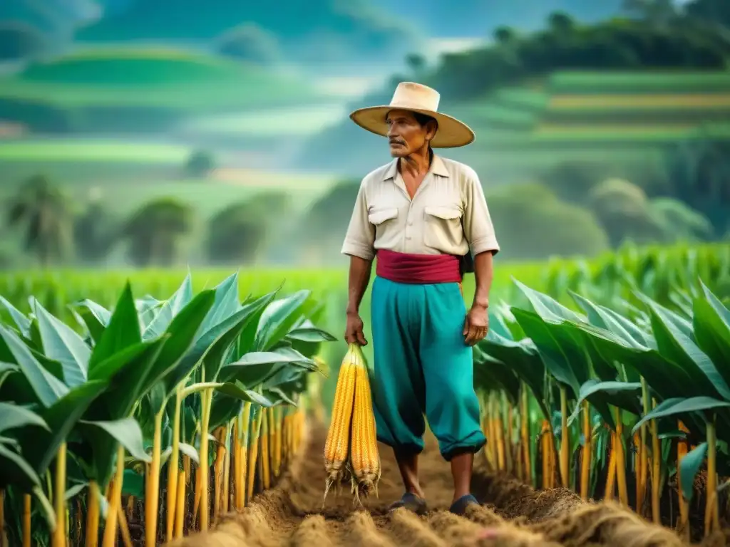 Un agricultor maya tradicional implementando técnicas agrícolas sostenibles en milpa