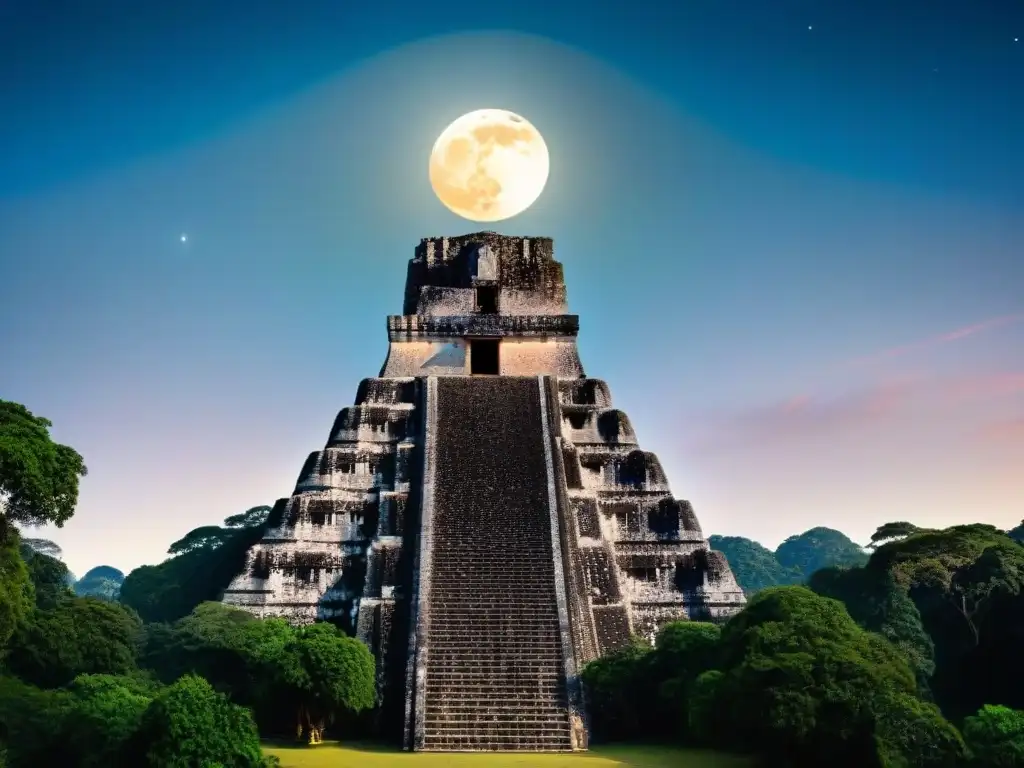 Alineaciones astronómicas en Tikal: Antiguas estructuras mayas alineadas con cuerpos celestes en una noche estrellada