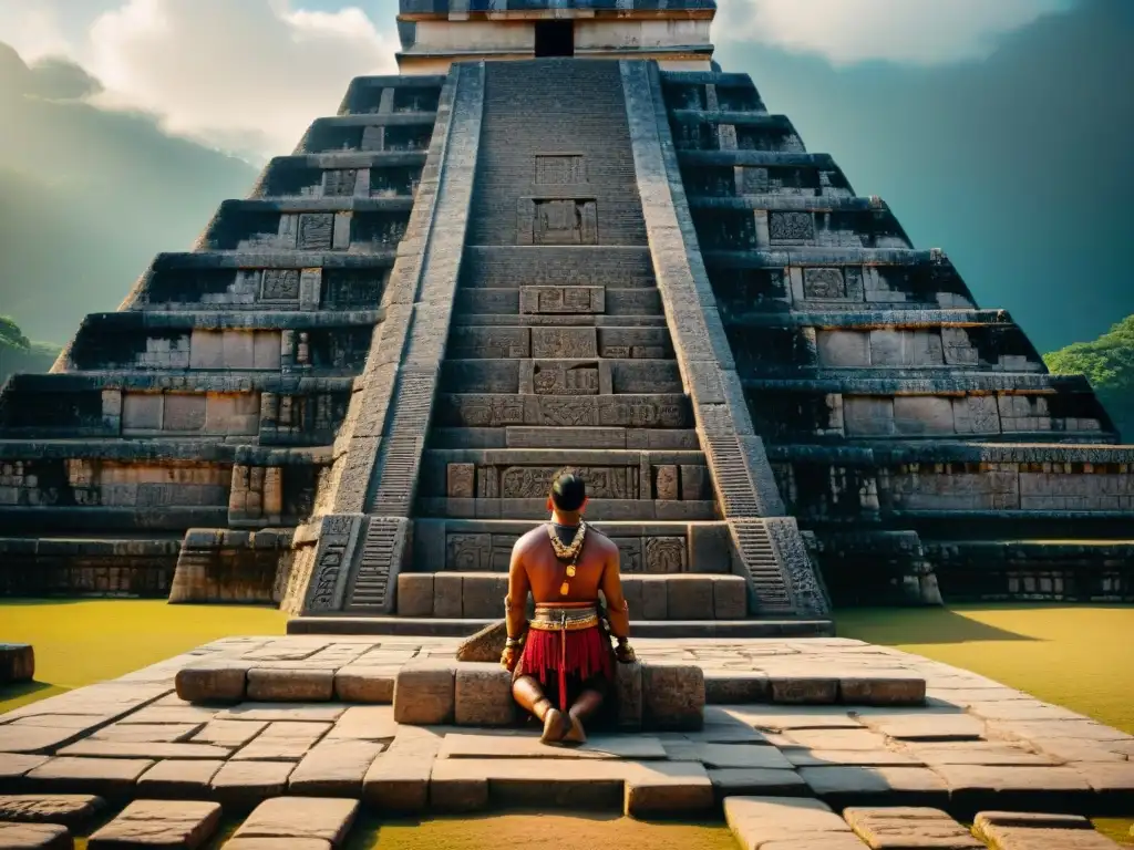 Altar de piedra detalladamente tallado en sitio arqueológico maya, escenas de sacrificios humanos en civilización maya