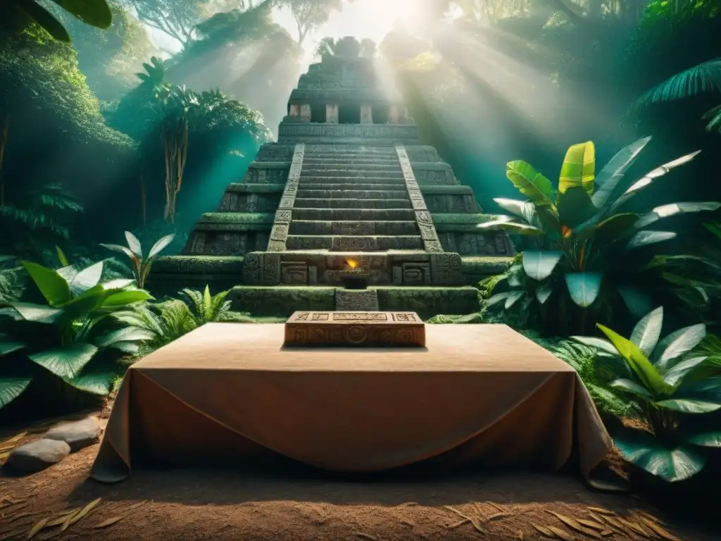 Altares y ofrendas de sangre en la cultura maya, entre la exuberante selva iluminada por el sol