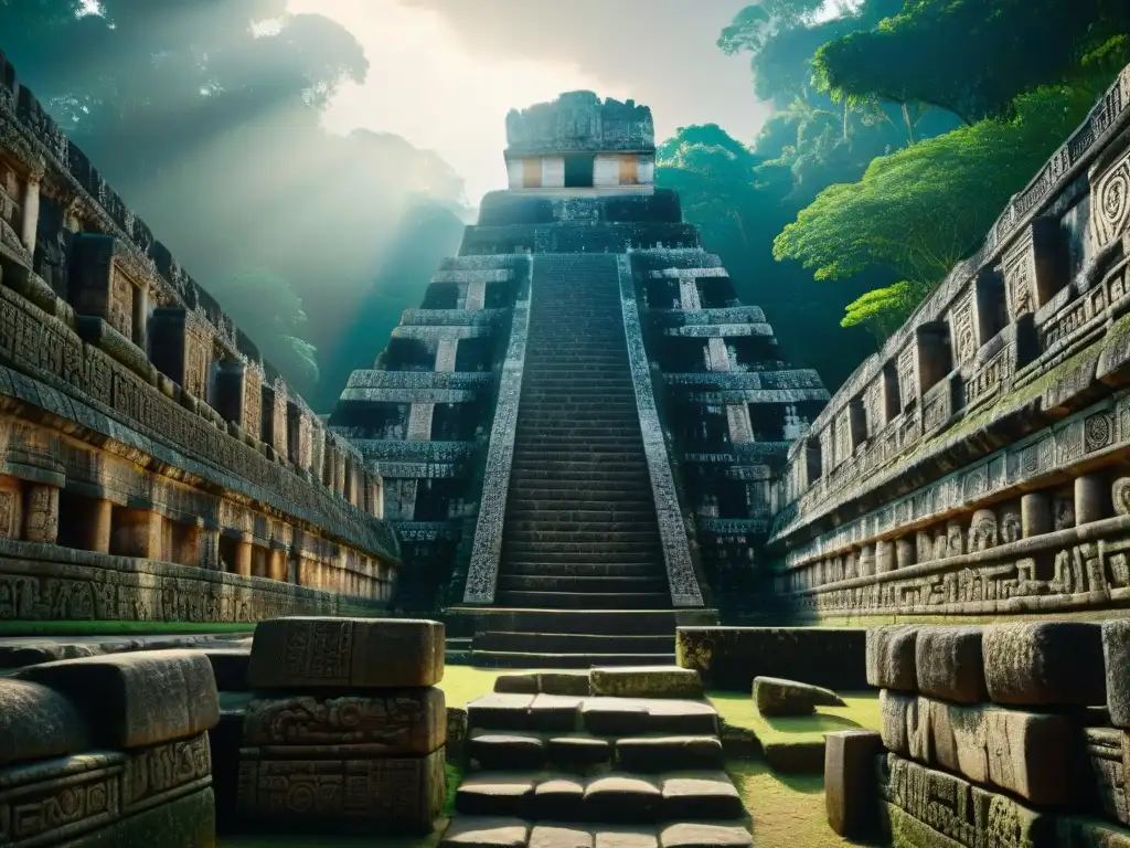 Descubriendo el amanecer de la civilización maya en un templo de Ceibal, con intrincados grabados iluminados por la luz del sol