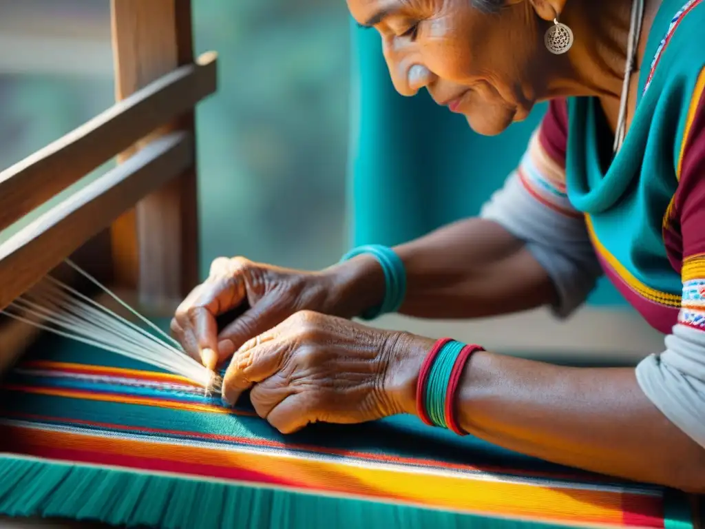 Las ancestrales tradiciones textiles mayas generacionales cobran vida en las hábiles manos de una anciana tejedora en su telar de cintura