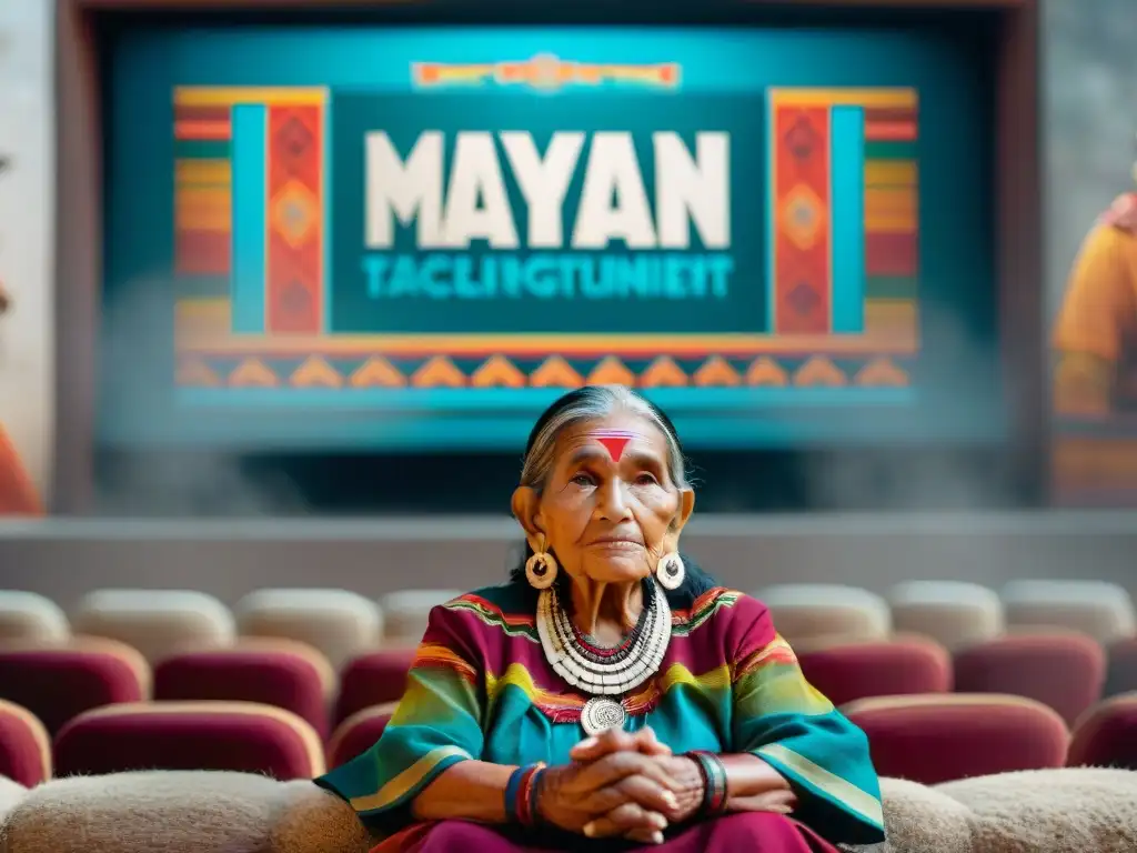 Anciana maya ve película en maya, representación lenguas mayas entretenimiento