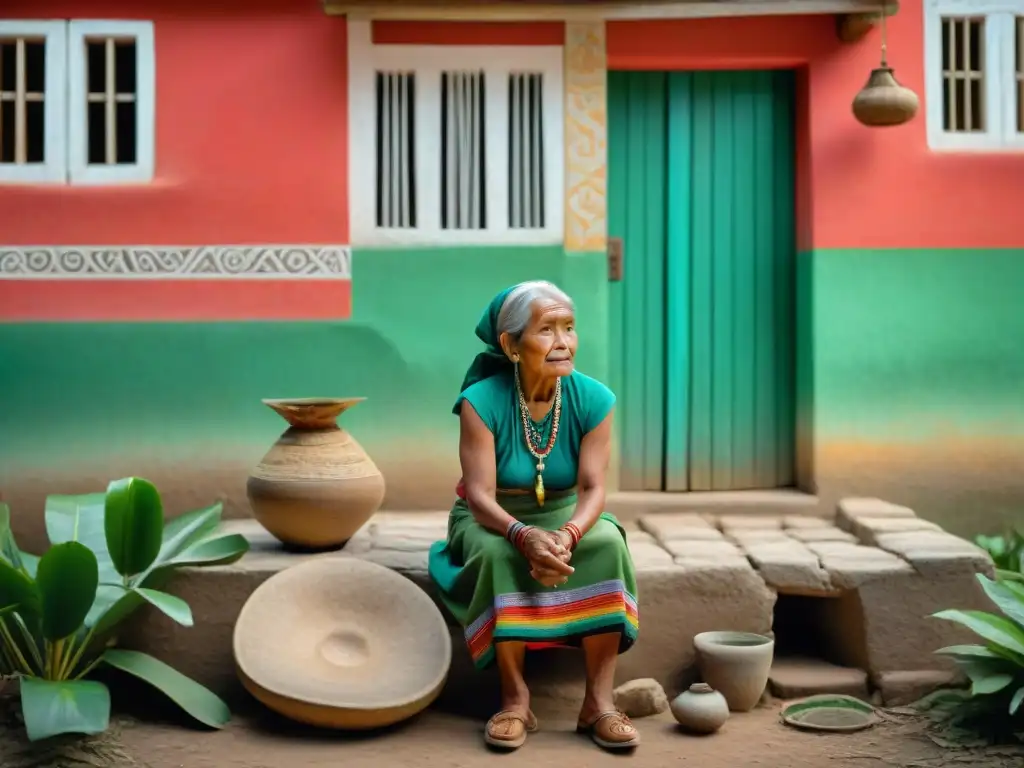 Sabiduría maya: mujeres transmitiendo cultura Una anciana mujer maya comparte sabiduría con jóvenes niñas en una comunidad rural, resaltando el rol de la mujer maya
