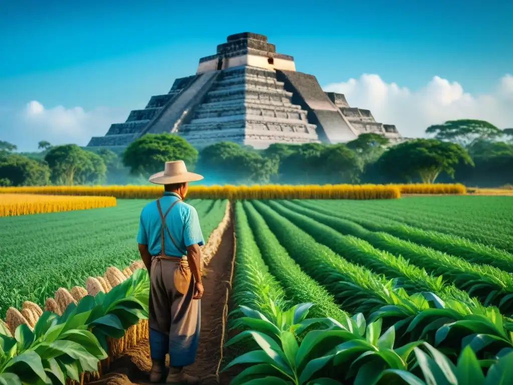 Un anciano agricultor maya cuida sus cultivos con técnicas ancestrales de riego, destacando el uso sostenible del agua en cultivos mayas