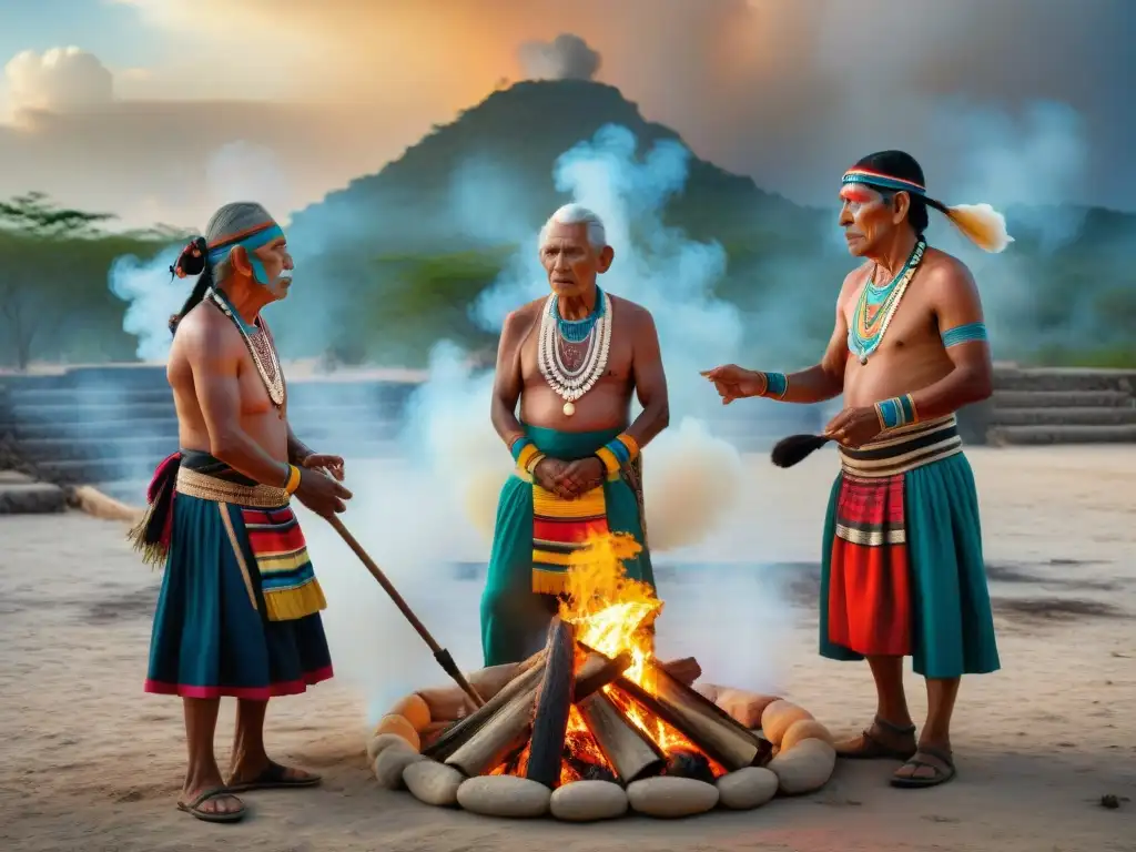 Ancianos mayas realizando danza de la lluvia en sequía, invocando esperanza y tradición