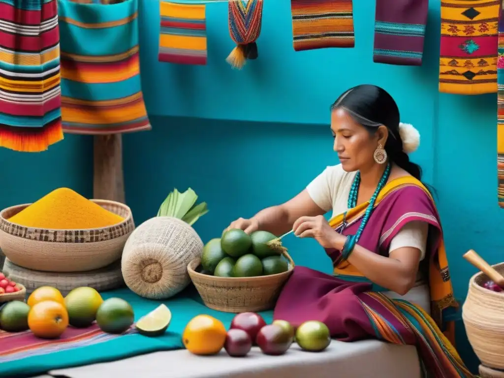 En un animado Mercado Maya, sabores y colores se mezclan en un vibrante escenario de comercio y tradición