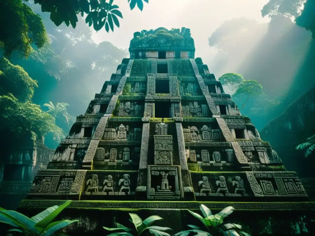 Antigua inscripción maya en piedra en Tikal ciudad de los dioses