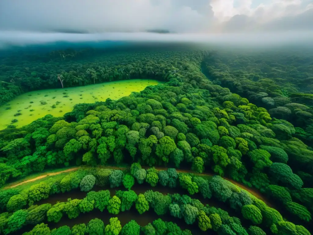 Antigua maravilla agrícola maya: campo verde en la selva con técnicas mayas de irrigación agrícola