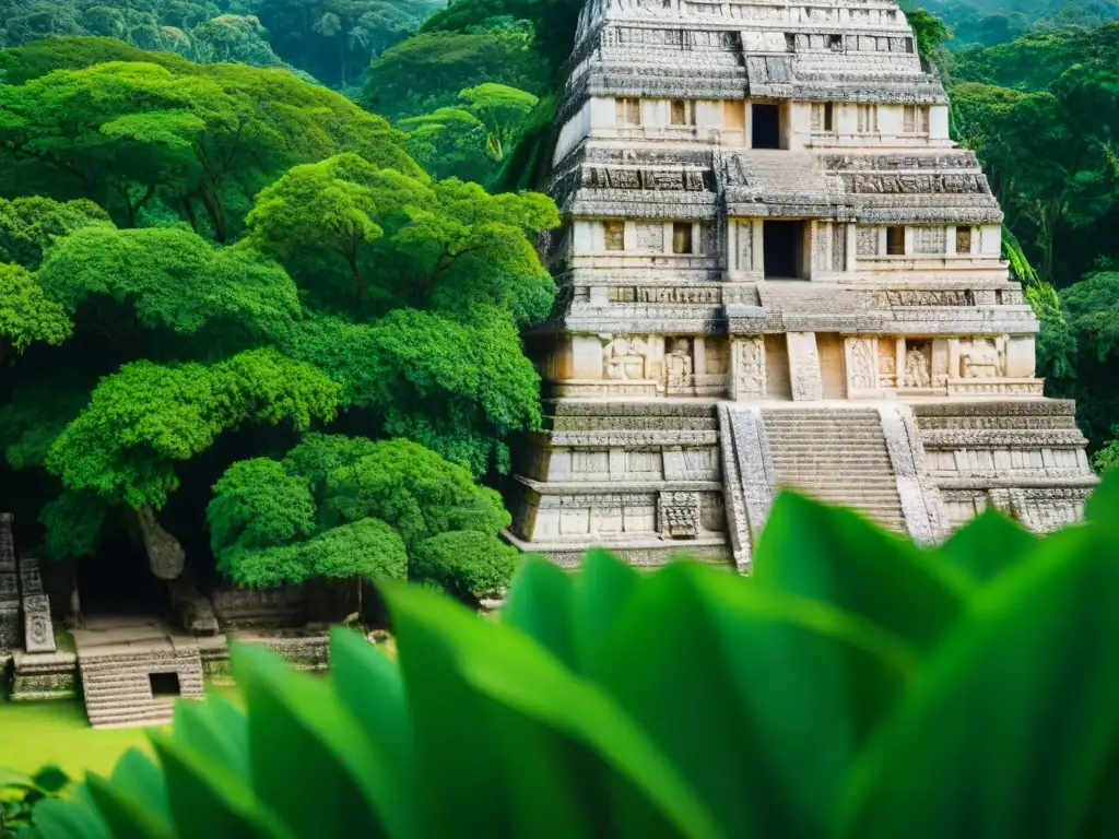 Descubre las antiguas ruinas mayas de Palenque con impresionantes detalles de piedra y vegetación exuberante