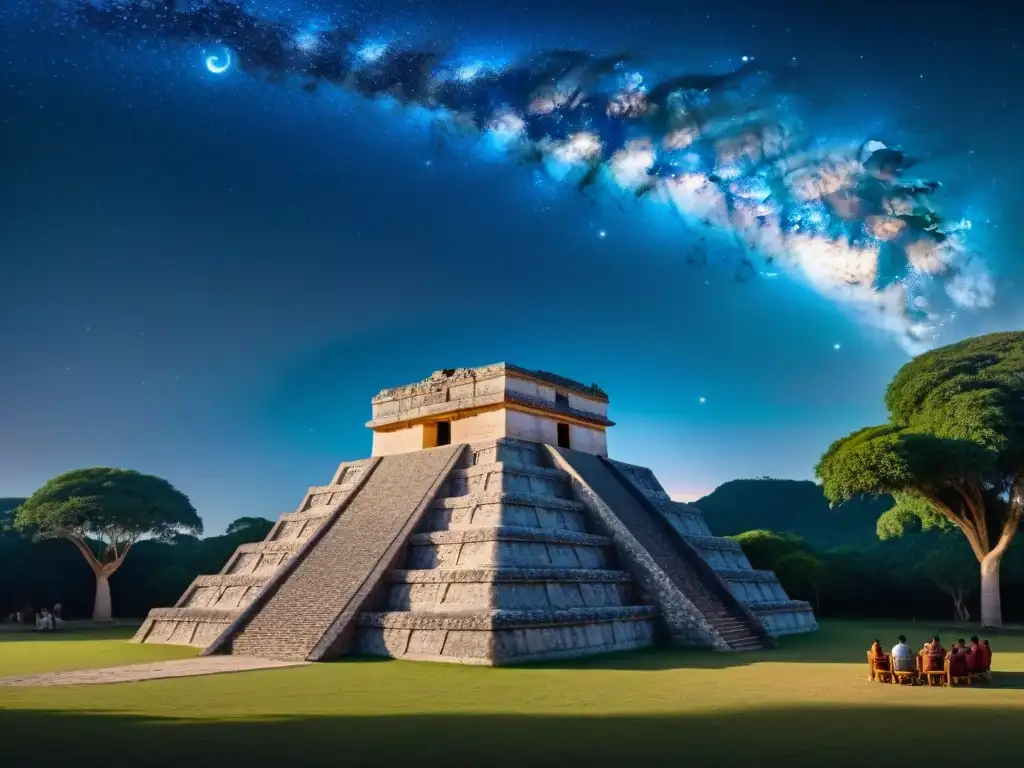 Antiguo observatorio astronómico maya con tallados celestiales y prácticas mayas para cohesión social