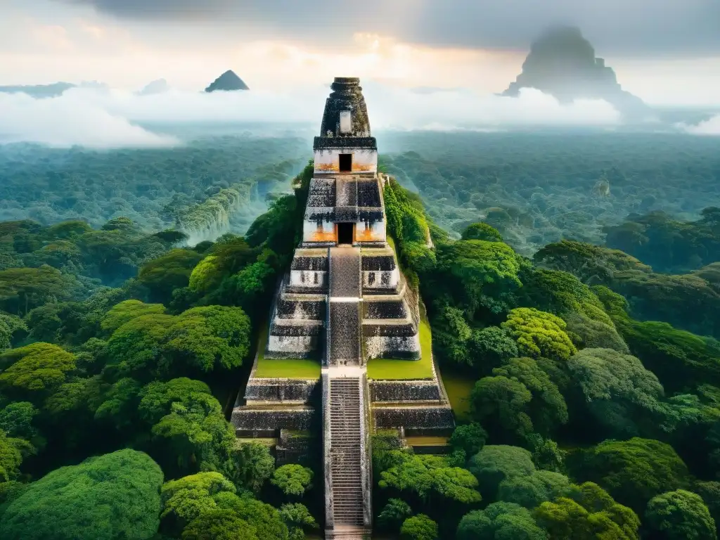 Antiguo Tikal: pirámides y templos mayas entre la exuberante jungla, reflejo de la Ingeniería maya en construcción moderna