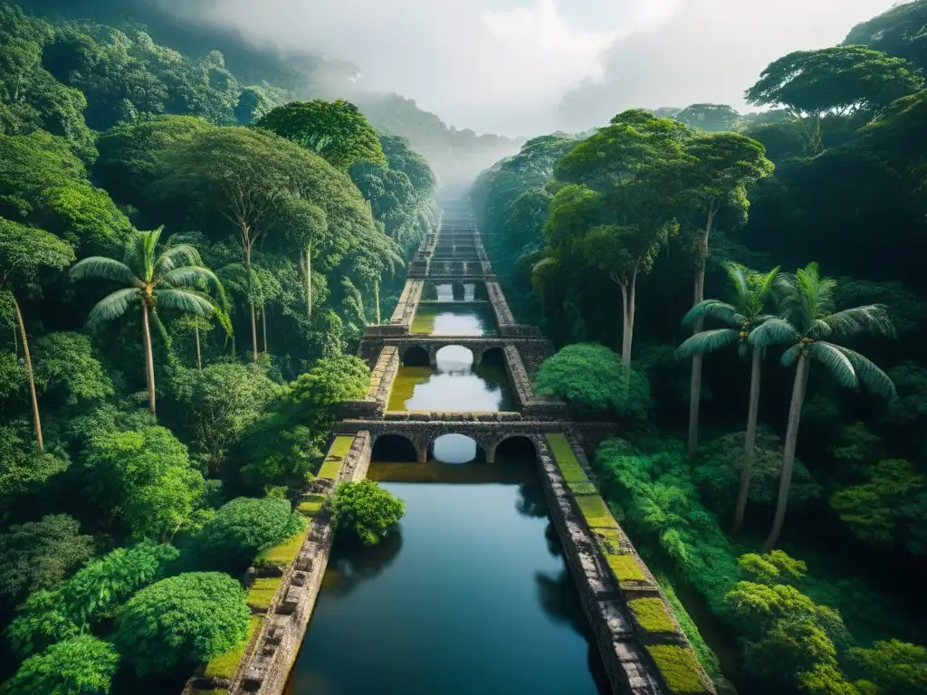 Antiguo acueducto maya: ingeniería sostenible en la selva Antiguo sistema acuífero maya rodeado de exuberante vegetación