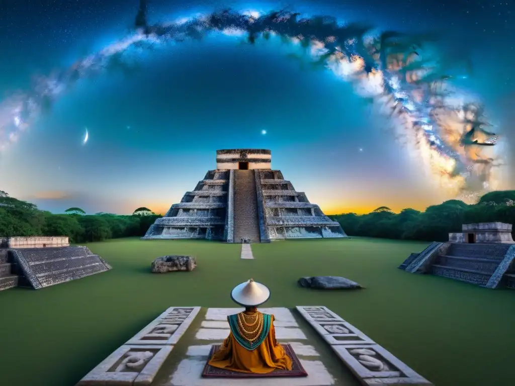 Antiguos sacerdotes astrónomos del Calendario Maya estudian el cielo estrellado en la selva