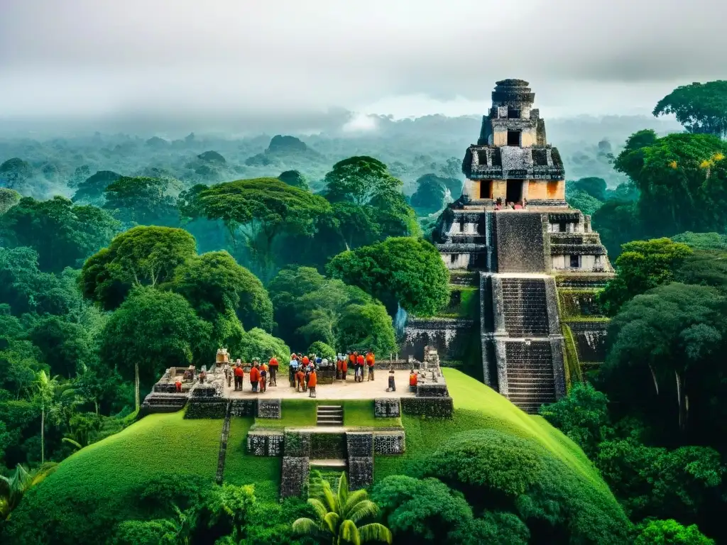 Expedición de arqueólogos descubriendo artefactos mayas en la jungla de Tikal