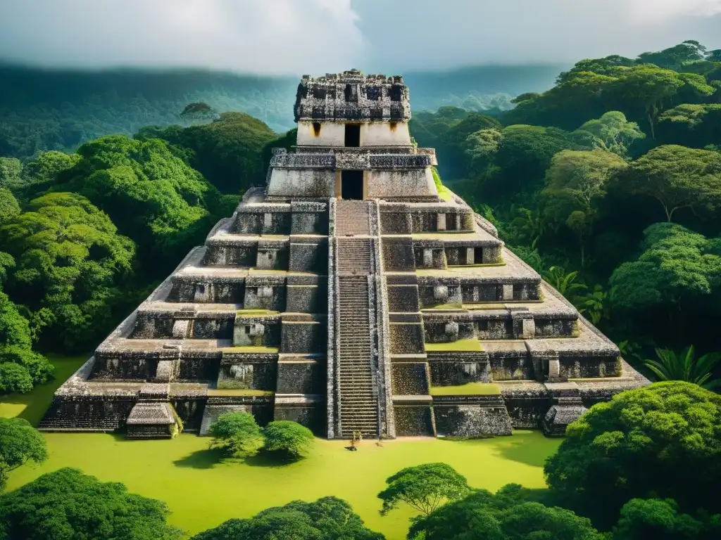 Arquitectura defensiva de ciudades mayas: imponentes murallas de piedra, torres de vigilancia y vegetación exuberante