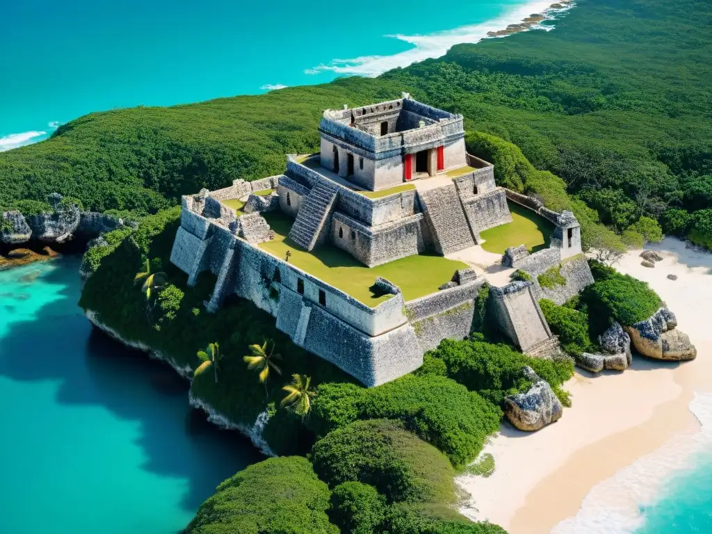 Arquitectura defensiva de Tulum, majestuosa ciudad maya sobre acantilados con vista al mar Caribe