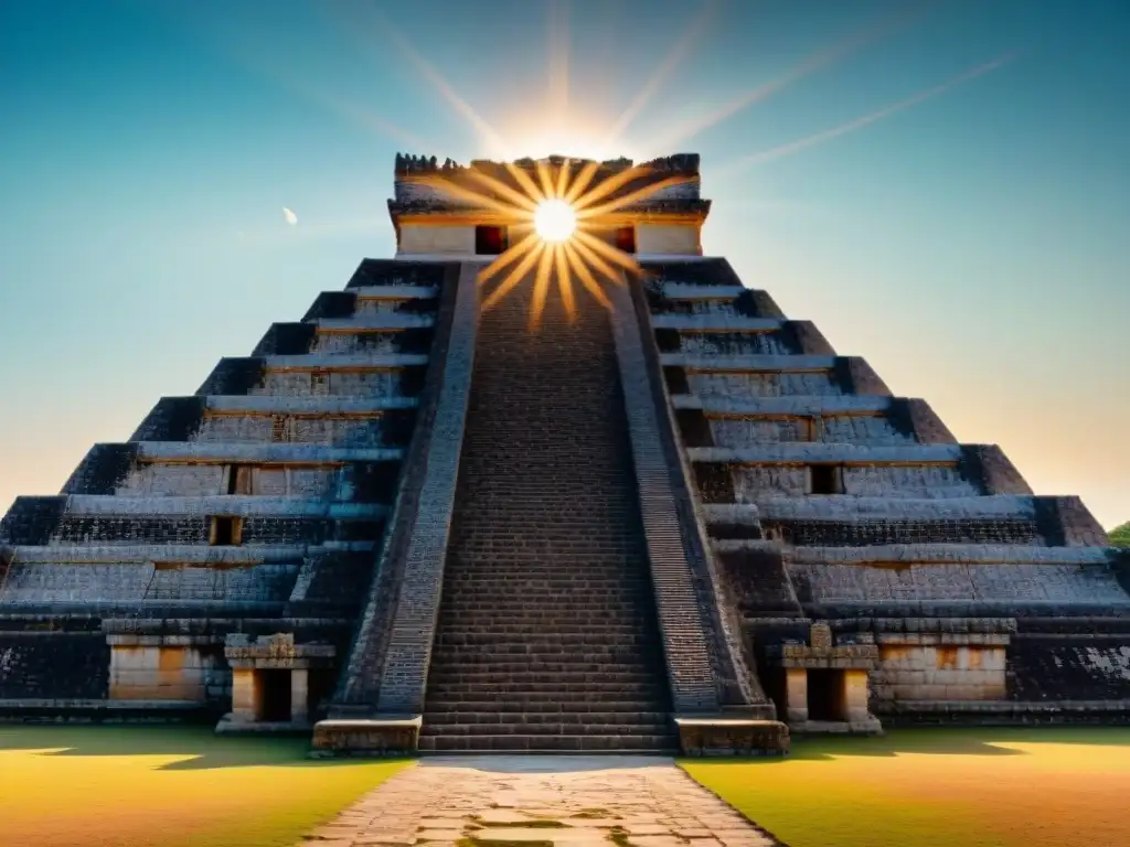 Orientación astronómica en arquitectura maya: Solsticio en pirámide maya, reflejando precisión y conocimiento ancestral