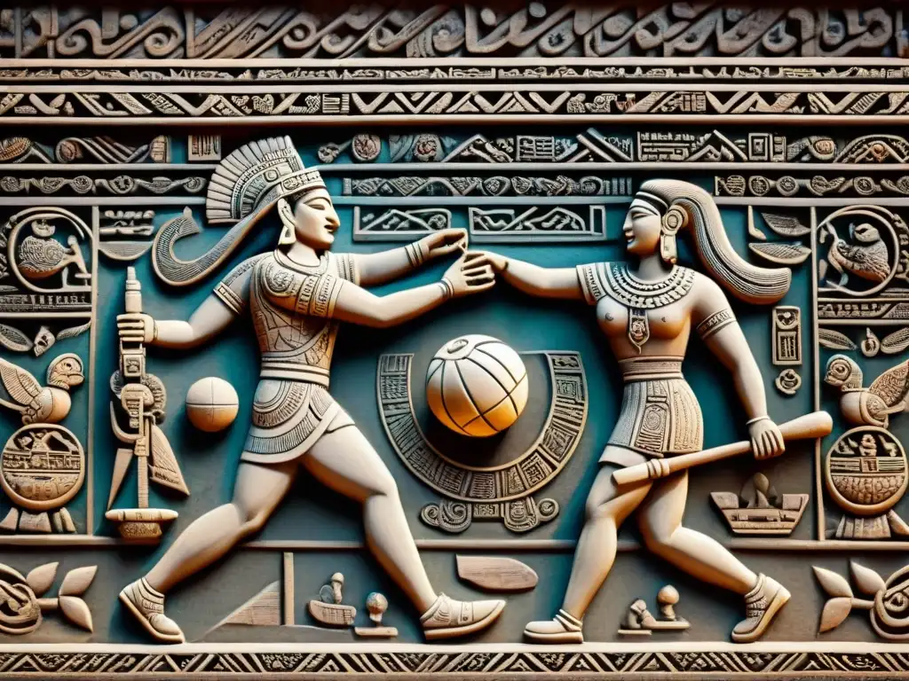 Artefactos antiguos: Juego de Pelota Mayan en vibrante escena de la arena