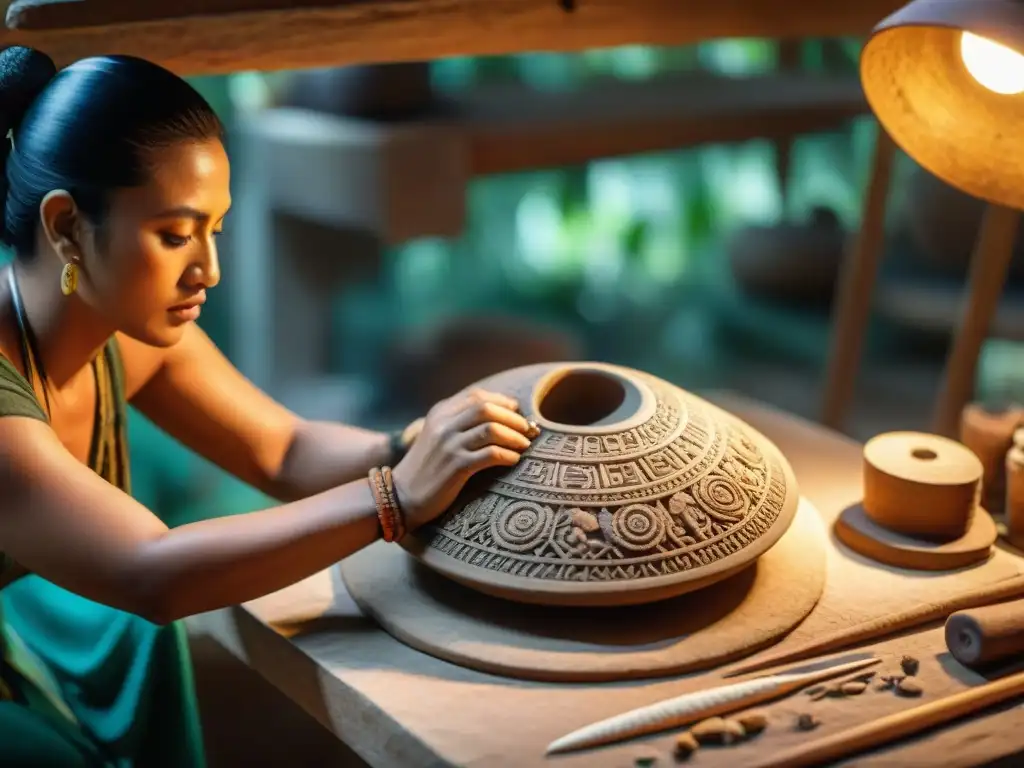 Un artesano experto crea réplicas mayas para turismo cultural con herramientas tradicionales