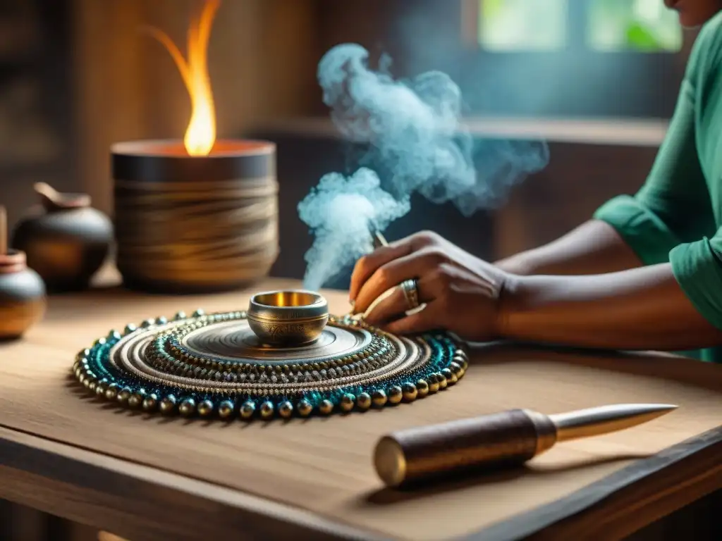 Un artesano habilidoso revive técnicas antiguas en la joyería moderna, creando una pieza inspirada en los mayas