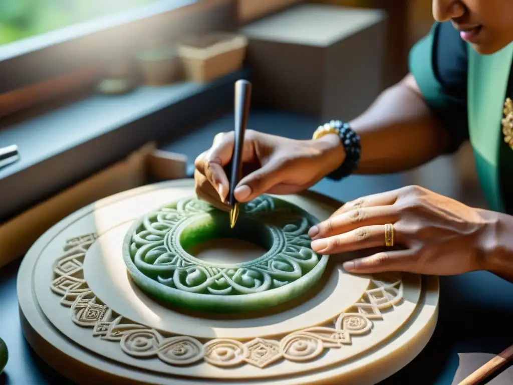 Un artesano crea joyas inspiradas en cultura maya con destreza y pasión, fusionando arte y tradición