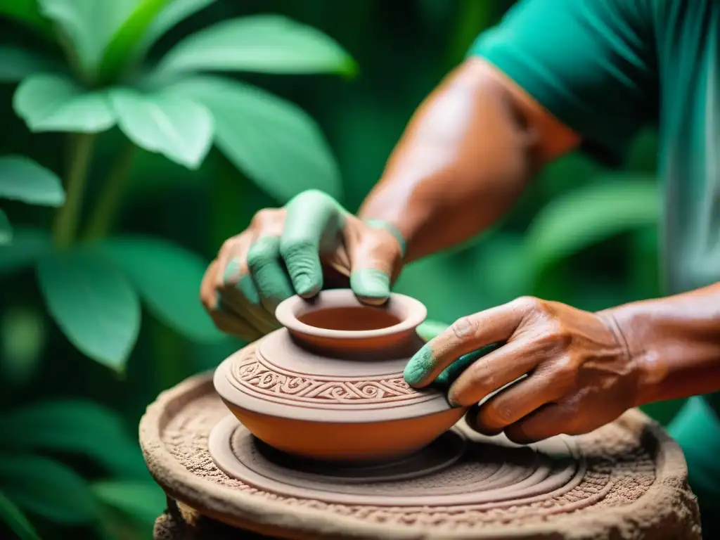 Un artesano maya moldea cerámica a mano entre exuberante vegetación del Yucatán