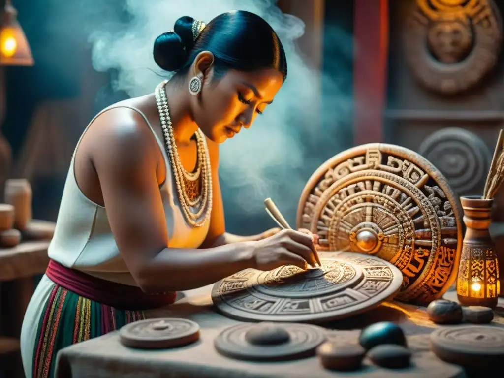 Un artesano crea réplica maya con dedicación en taller tradicional