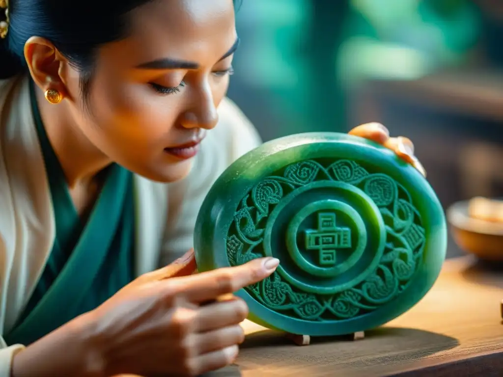 Artesano maya tallando jade con maestría Artesano maya tallando jade con destreza, destacando la importancia del jade en la sociedad maya