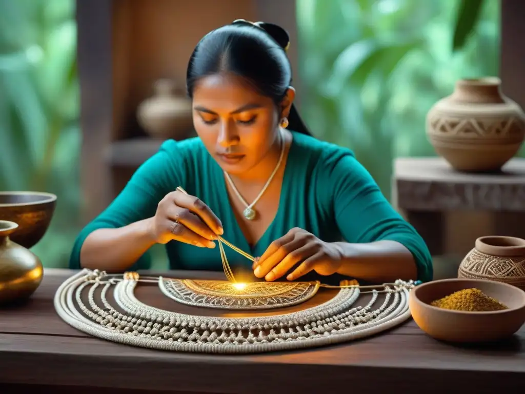 Un artesano maya crea filigrana con destreza, reflejando la precisión y la belleza de esta antigua técnica