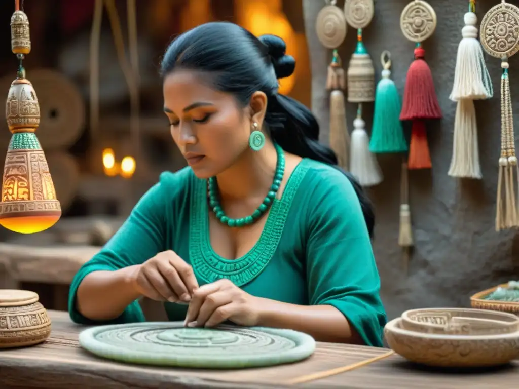 Un artesano maya crea réplica de jade con técnicas ancestrales en una vibrante aldea