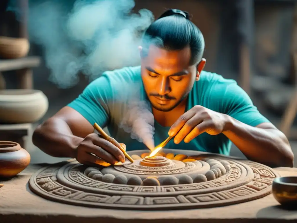 Un artesano meticuloso recrea un artefacto maya con detalles fieles