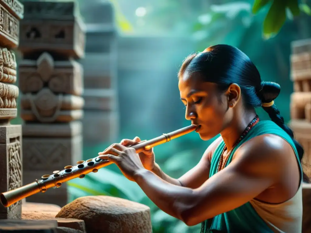 Un artesano recrea música y sonidos del mundo maya, tallando una flauta entre ruinas antiguas