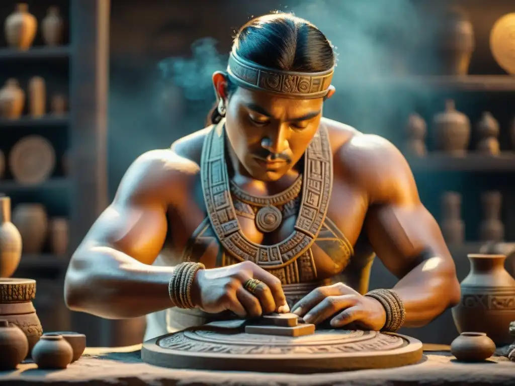 Un artesano crea réplicas fieles de artefactos mayas, exhibiendo precisión y dedicación