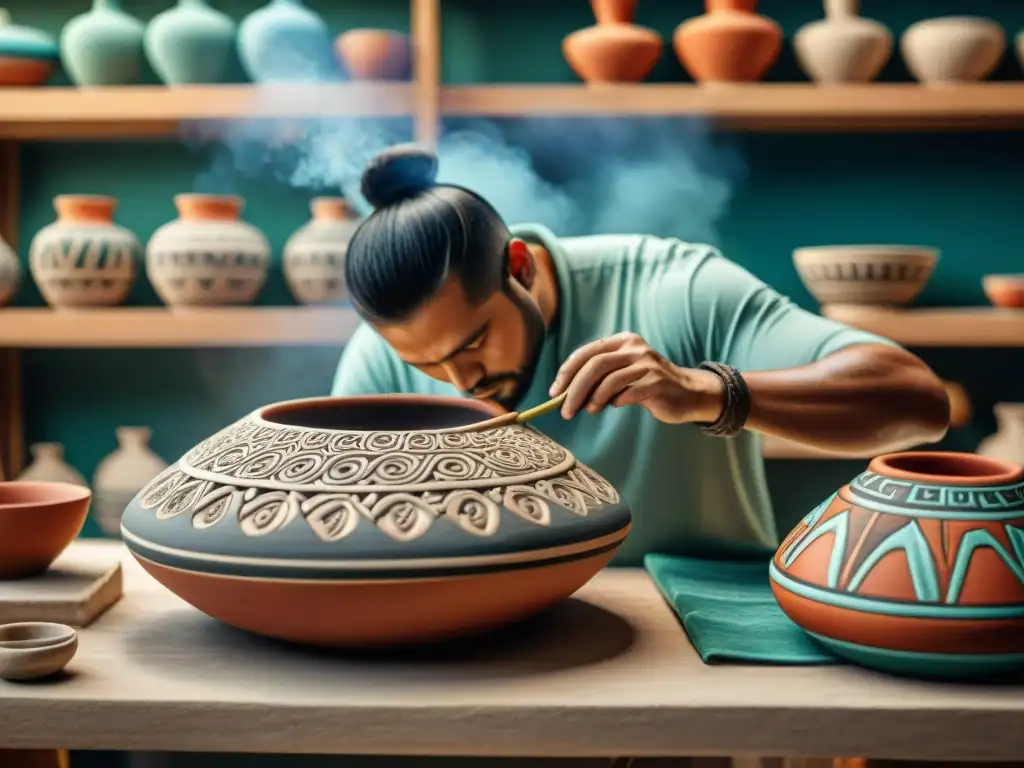 Un artista ceramista moderno recrea técnicas mayas con colores vibrantes y patrones intrincados