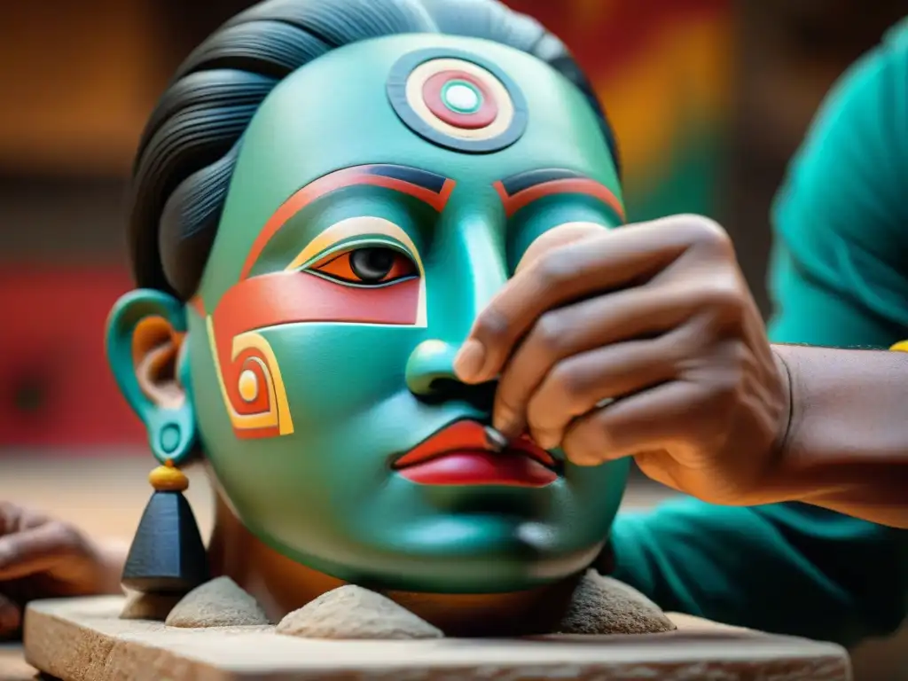 Un artista de restauración policromía escultura maya revive con maestría los colores originales