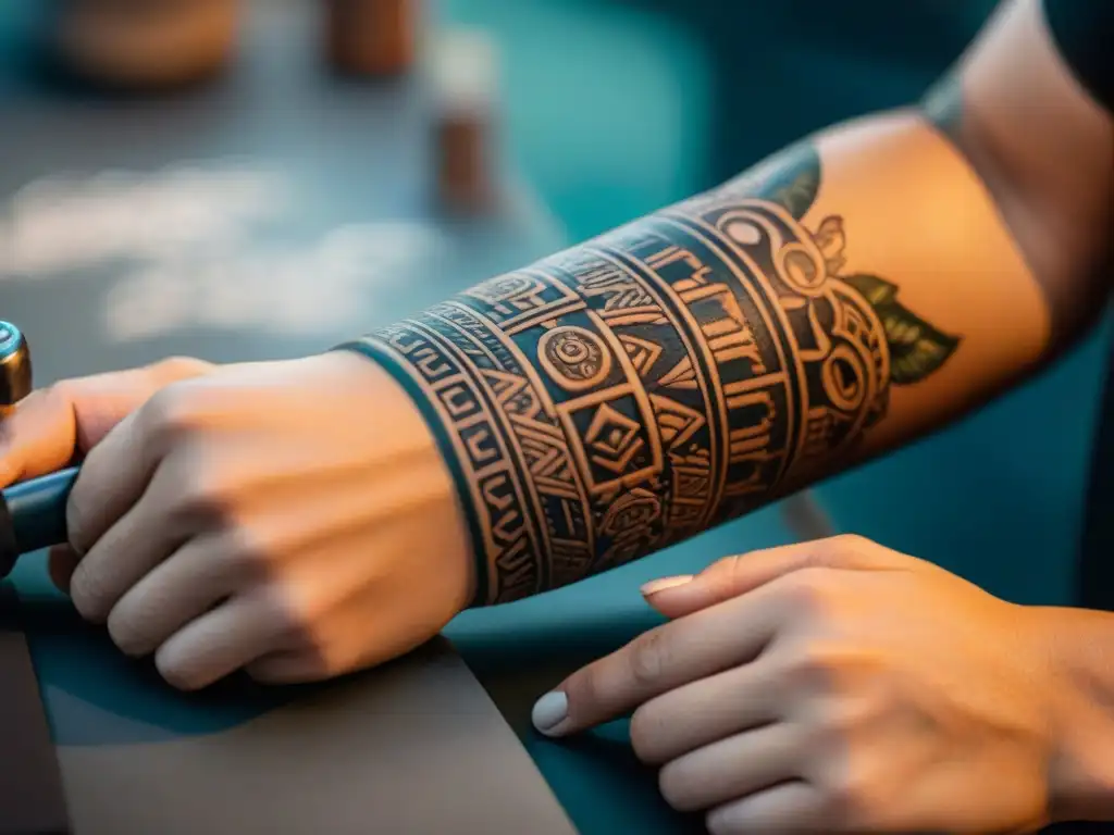 Un artista de tatuajes mayas preserva la cultura ancestral con delicadeza y maestría en un estudio inmersivo