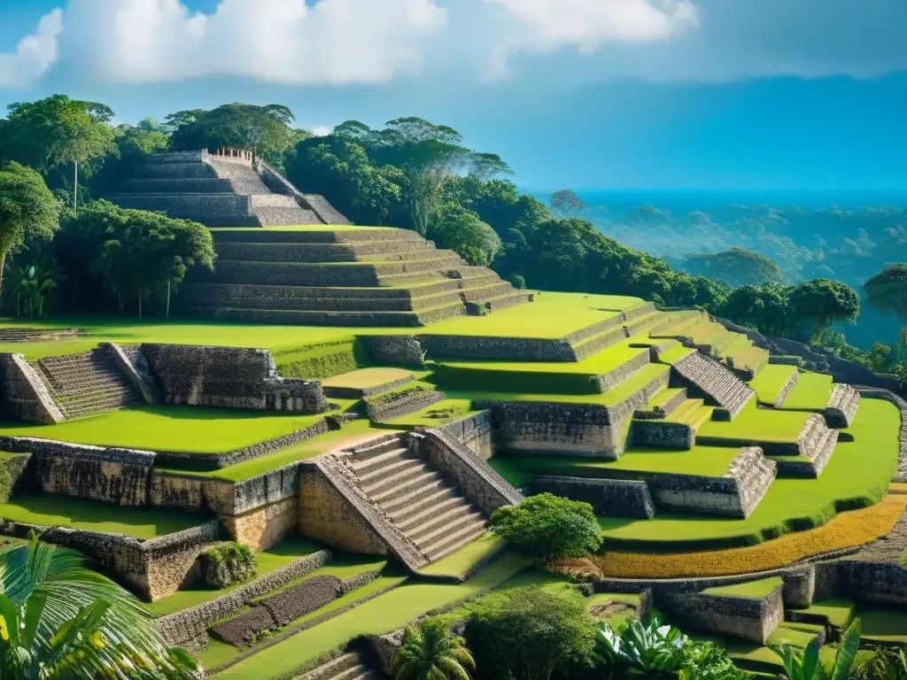 Avanzado sistema de terrazas de la civilización Maya, reflejando su ingeniería del paisaje en Yucatán