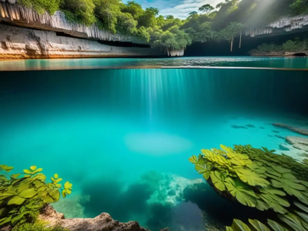 Explora la belleza del Cenote Ik Kil en México, con sus aguas turquesas y raíces colgantes en un ambiente místico