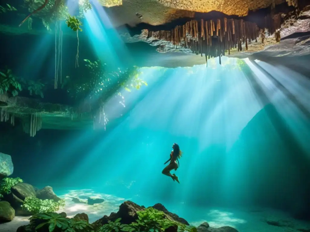 Explora la belleza de los cenotes sagrados mayas en la jungla, un mundo subacuático lleno de vida y misticismo