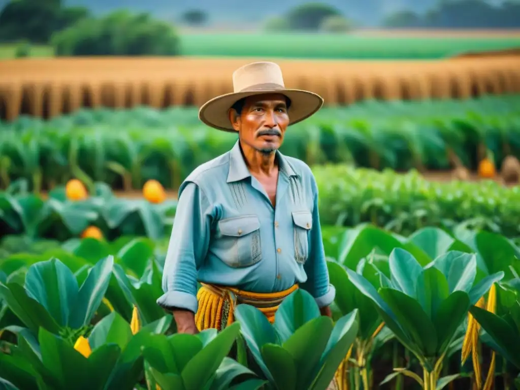 Un campesino maya en un campo biodiverso usando técnicas agrícolas ancestrales