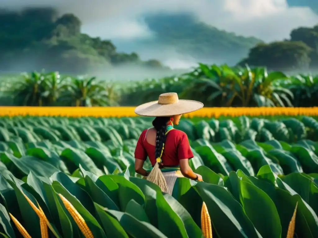 Campesino maya plantando los cultivos fundamentales de los mayas bajo el sol de Yucatán