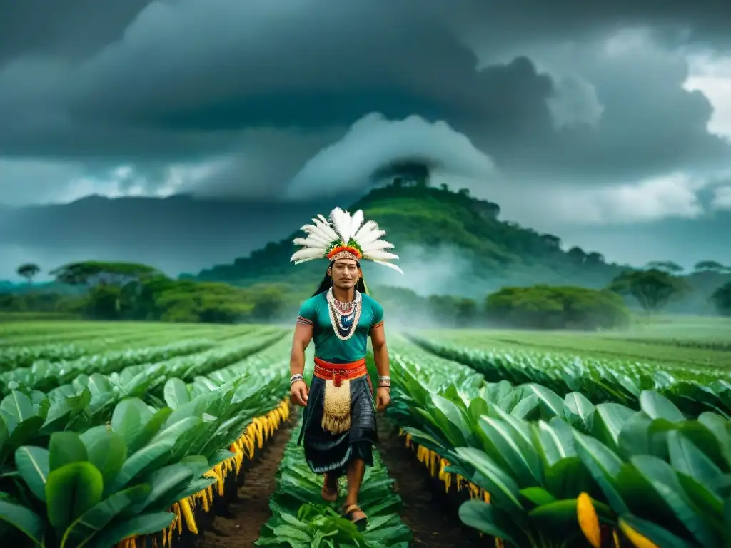 Un campesino maya realiza danza de lluvia para atraer a Dios Chaac en agricultura maya