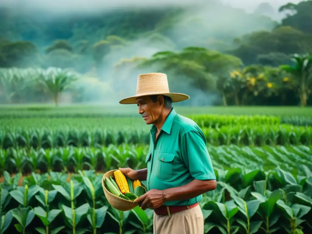 Un campesino maya en su milpa, reflejando la sostenibilidad en la práctica maya