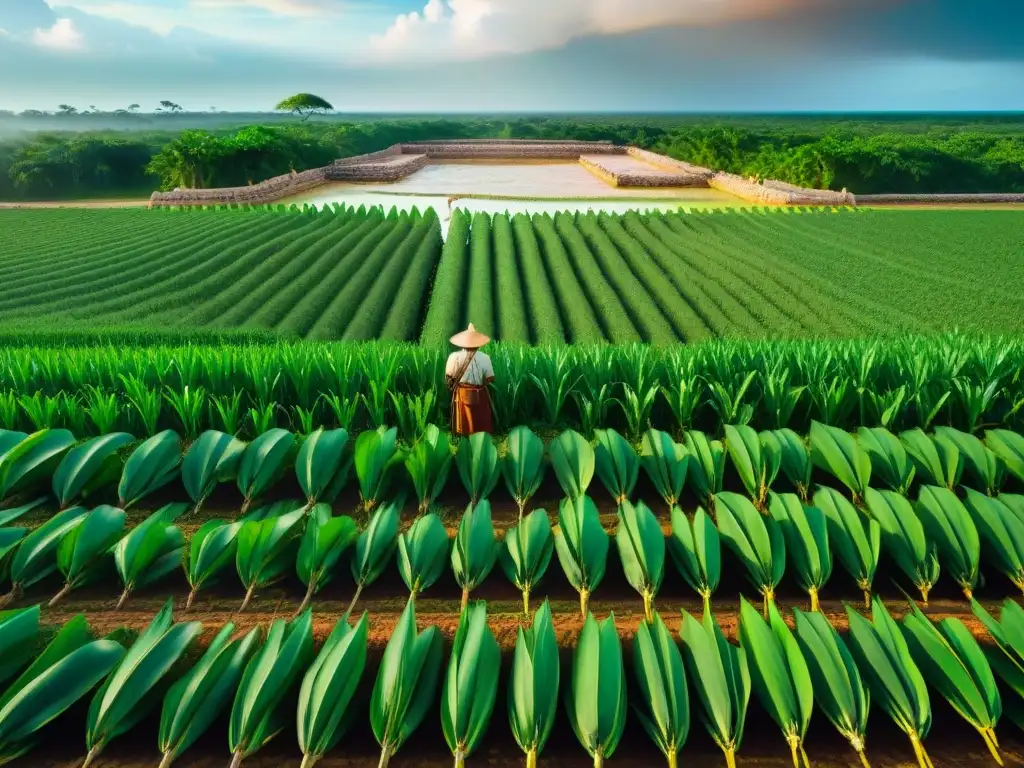 Un campo de maíz maya con innovadoras técnicas de irrigación agrícola