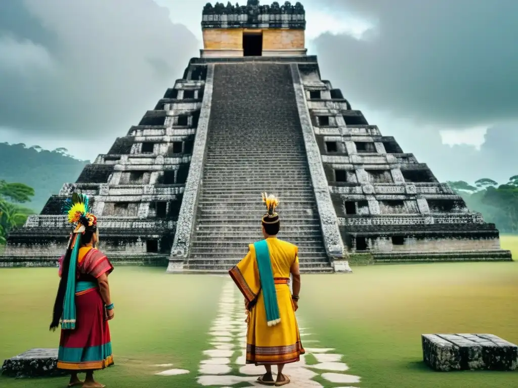 Celebración de la herencia maya: Comunidad local en ceremonia frente a templo antiguo