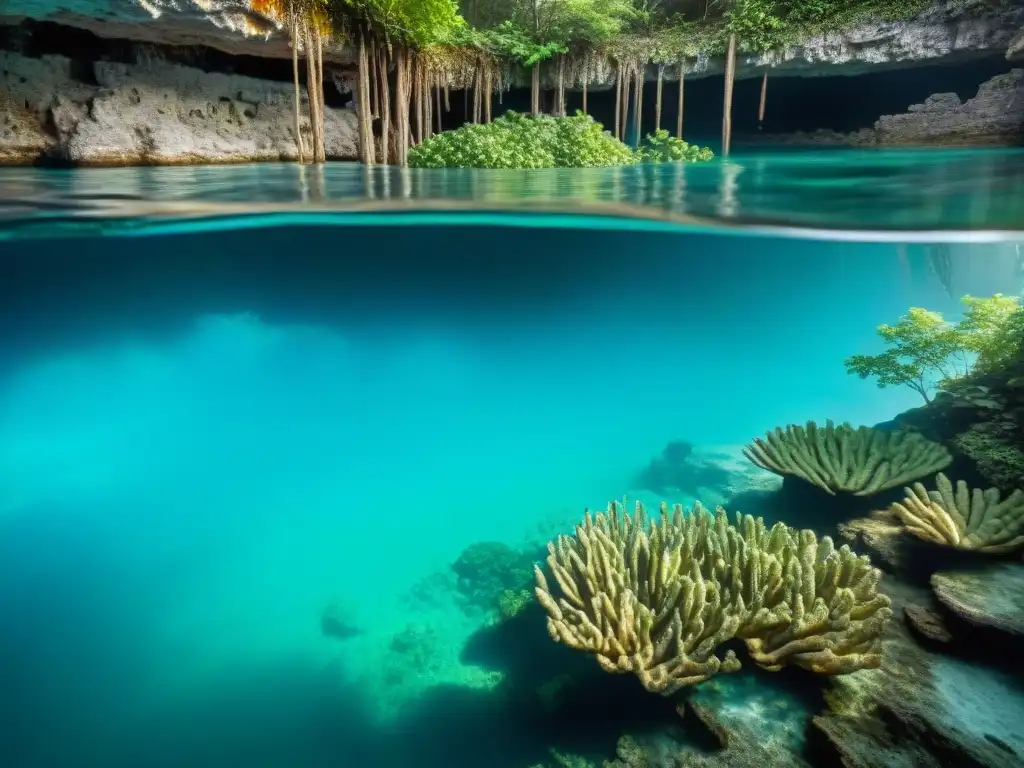 Un cenote maya sagrado: aguas turquesas cristalinas, raíces místicas y una atmósfera de reverencia